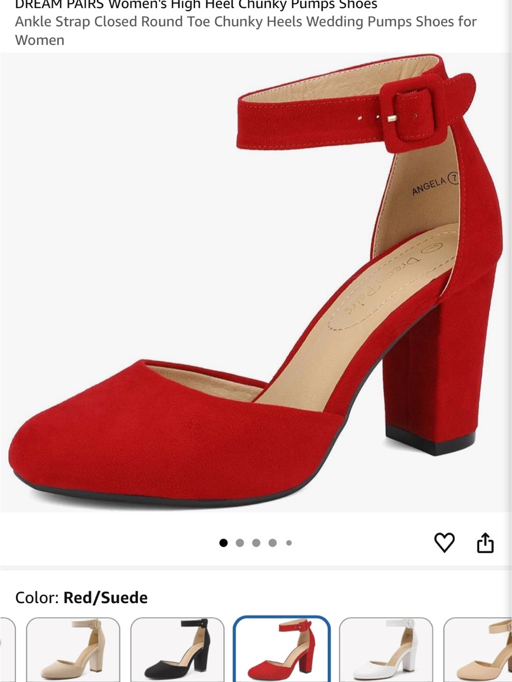 Dream Pairs Red Suede Ankle-Strap Chunky Heel Pumps